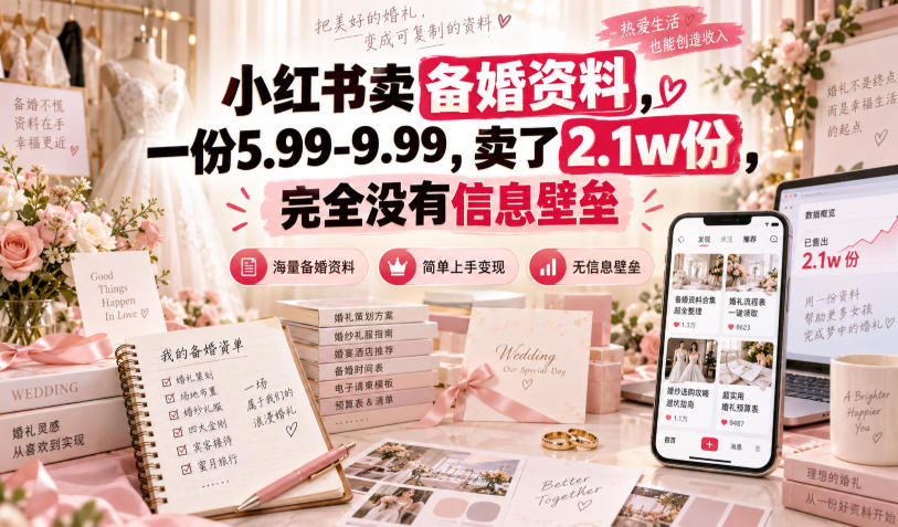 小红书卖备婚资料，一份5.99-9.99，卖了2.1w份，完全没有信息壁垒-超级会员网