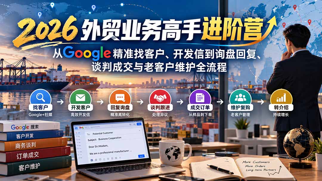 2026外贸业务高手进阶营：从Google精准找客户、开发信到询盘回复、谈判成交与老客户维护全流程-超级会员网