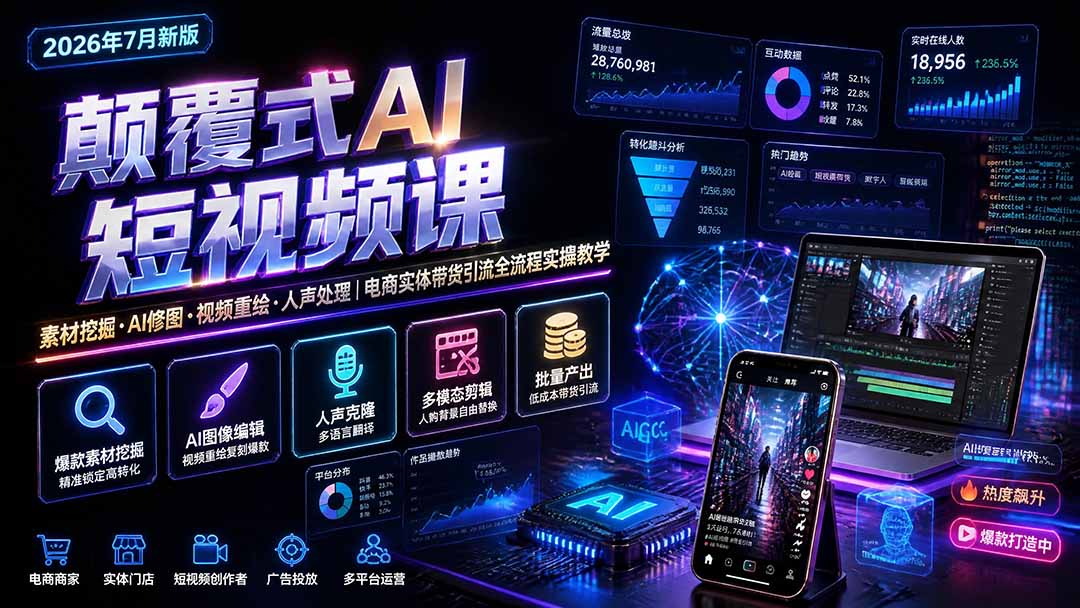 颠覆式AI短视频课-更新｜素材挖掘，AI修图，视频重绘，人声处理｜电商实体带货引流全流程实操教学-超级会员网