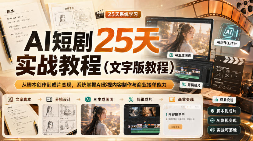 AI短剧25天实战教程(文字版教程)，从脚本创作到成片变现，系统掌握AI影视内容制作与商业接单能力-超级会员网