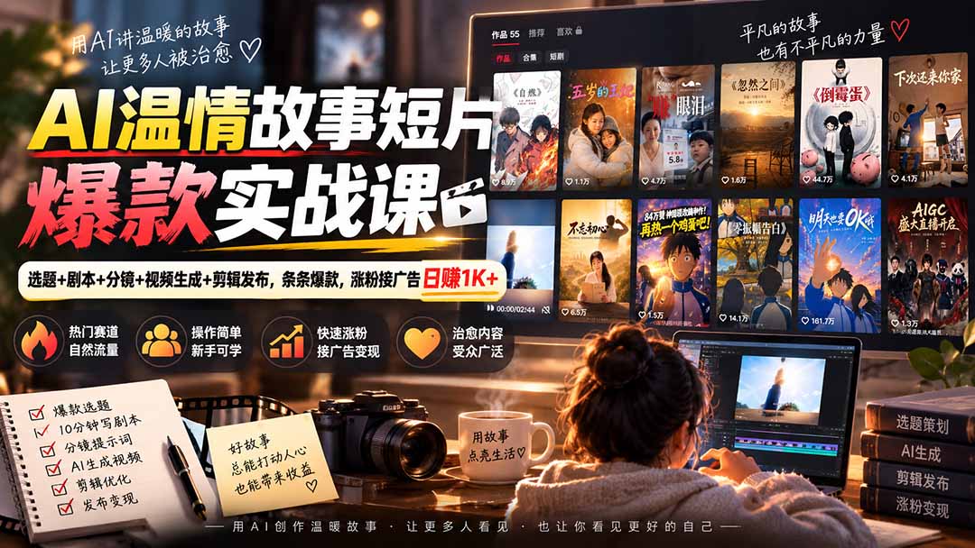 AI温情故事短片爆款实战课-更新｜选题+剧本+分镜+视频生成+剪辑发布，条条爆款，涨粉接广告日赚1K+-超级会员网