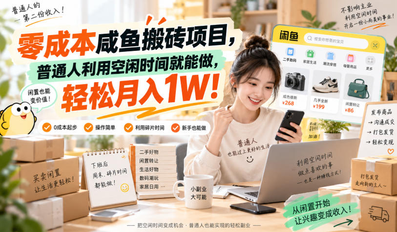 零成本咸鱼搬砖项目，普通人利用空闲时间就能做，轻松月入1W！【揭秘】-超级会员网