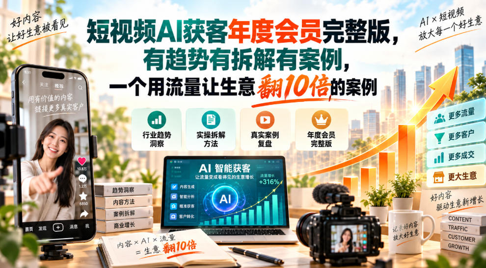 短视频AI获客年度会员完整版，有趋势有拆解有案例，一个用流量让生意翻10倍的案例-超级会员网