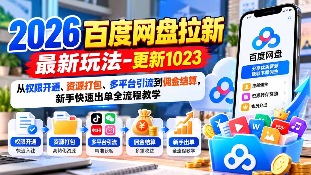2026百度网盘拉新最新玩法-更新1023：从权限开通、资源打包、多平台引流到佣金结算，新手快速出单全流程教学-超级会员网