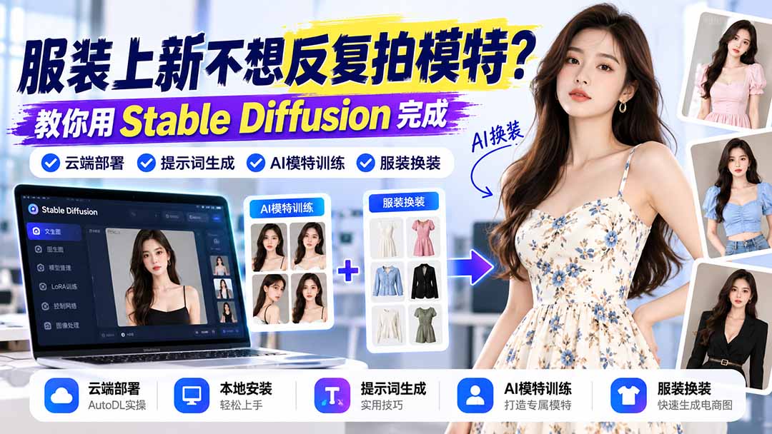 服装上新不想反复拍模特？教你用Stable Diffusion完成云端部署、提示词生成、AI模特训练与换装-超级会员网