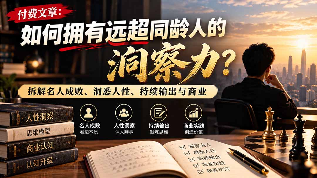 付费文章：如何拥有远超同龄人的洞察力？拆解名人成败、洞悉人性、持续输出与商业实践-超级会员网