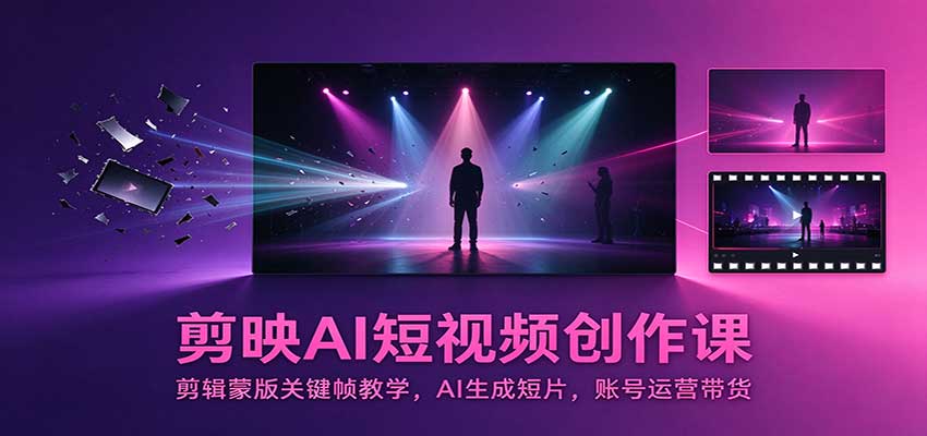 剪映AI短视频创作课：剪辑蒙版关键帧教学，AI生成短片，账号运营带货-超级会员网