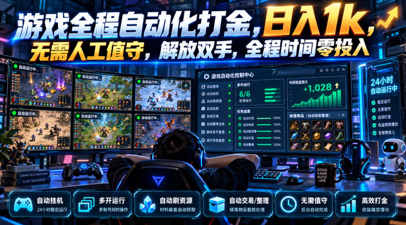 游戏全程自动化打金，日入1k，无需人工值守，解放双手，全程时间零投入【揭秘】-超级会员网