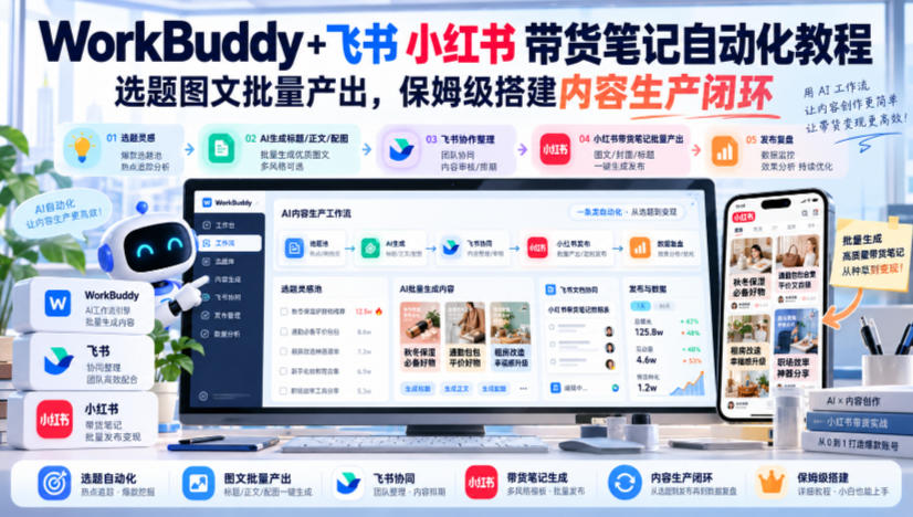 WorkBuddy+飞书小红书带货笔记自动化教程，选题图文批量产出，保姆级搭建内容生产闭环【文档】-超级会员网
