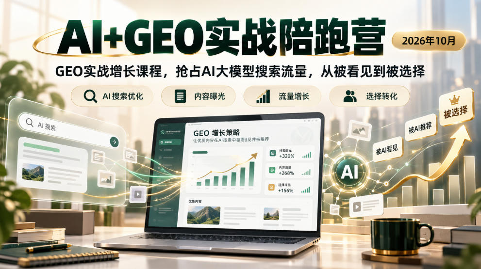 AI+GEO实战陪跑营2026年10月，GEO实战增长课程，抢占AI大模型搜索流量，从被看见到被选择-超级会员网