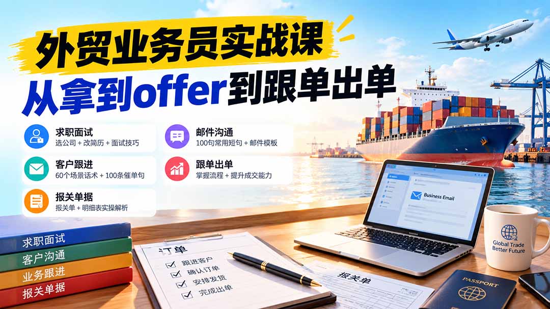 外贸业务员从求职到出单实战课：教你筛选优质公司、优化简历、应对面试、客户跟进催单及出口报关操作篇-超级会员网