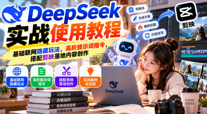 DeepSeek实战使用教程｜基础联网隐藏玩法，高阶提示词指令，搭配剪映落地内容创作-超级会员网