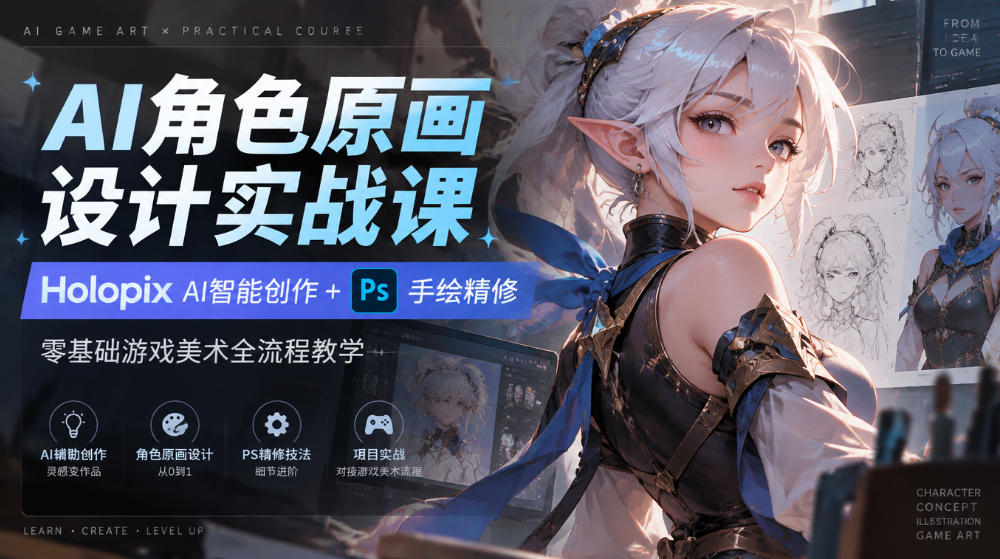 AI角色原画设计实战课｜Holopix AI智能创作+PS手绘精修，零基础游戏美术全流程教学-超级会员网