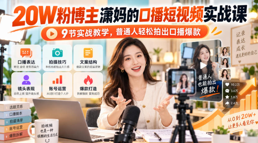20W粉博主潇妈的口播短视频实战课，9节实战教学，普通人轻松拍出口播爆款-超级会员网