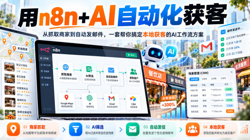 【无水印】用n8n+AI自动化获客，从抓取商家到自动发邮件，一套帮你搞定本地获客的AI工作流方案【原创双语字幕】-超级会员网