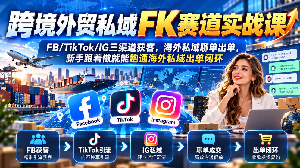 跨境外贸私域FK赛道实战课｜FB/TikTok/IG三渠道获客，海外私域聊单出单，新手跟着做就能跑通海外私域出单闭环-超级会员网