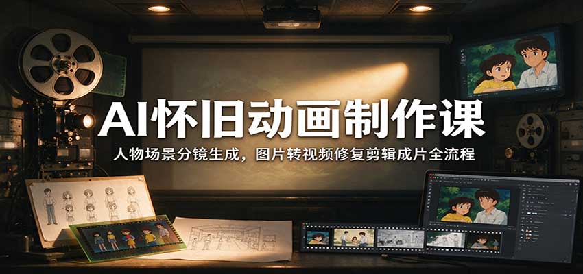 AI怀旧动画制作课：人物场景分镜生成，图片转视频修复剪辑成片全流程-超级会员网