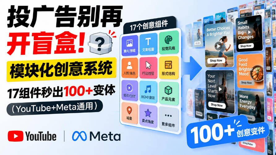 投广告别再开盲盒！模块化创意系统，17组件秒出100+变体(YouTube+Meta通用)【原创双语字幕】-超级会员网