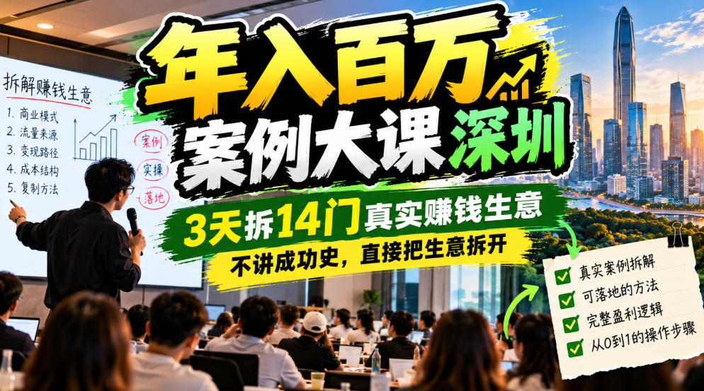 年入百W案例大课深圳，3天拆14门真实賺钱生意，不讲成功史，直接把生意拆开-超级会员网