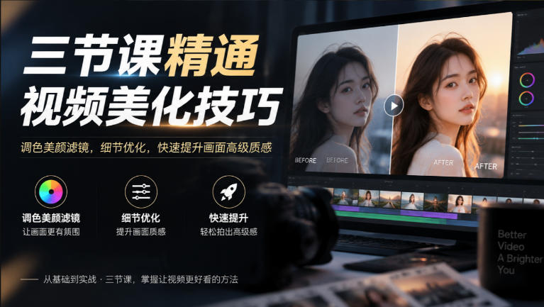 三节课精通视频美化技巧｜调色美颜滤镜，细节优化，快速提升画面高级质感-超级会员网