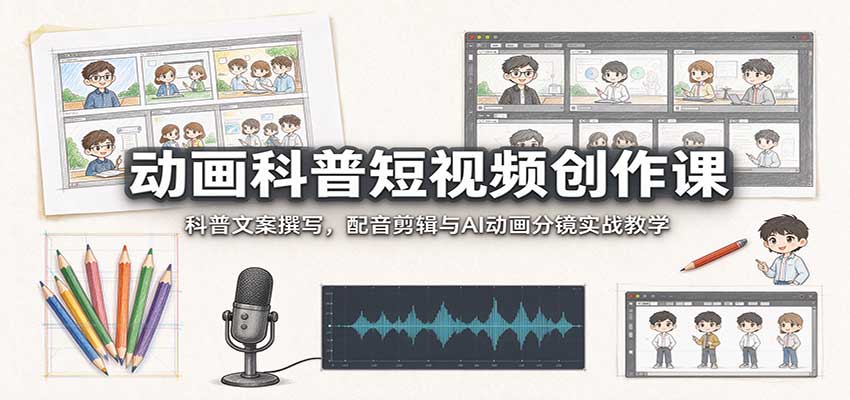 动画科普短视频创作课：科普文案撰写，配音剪辑与AI动画分镜实战教学-超级会员网