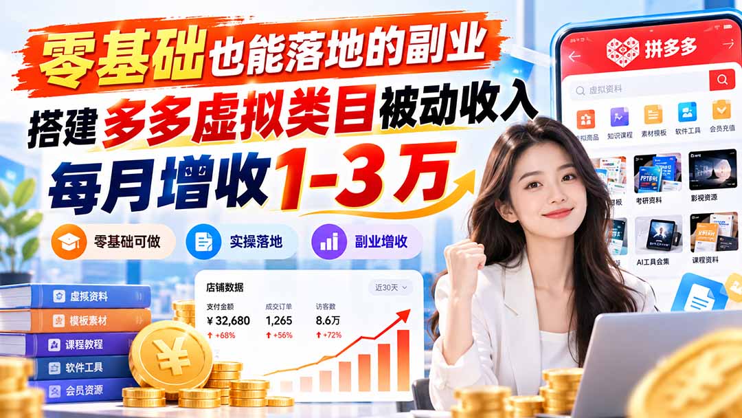 零基础也能落地的副业，搭建多多虚拟类目被动收入，每月增收 1-3 万-超级会员网