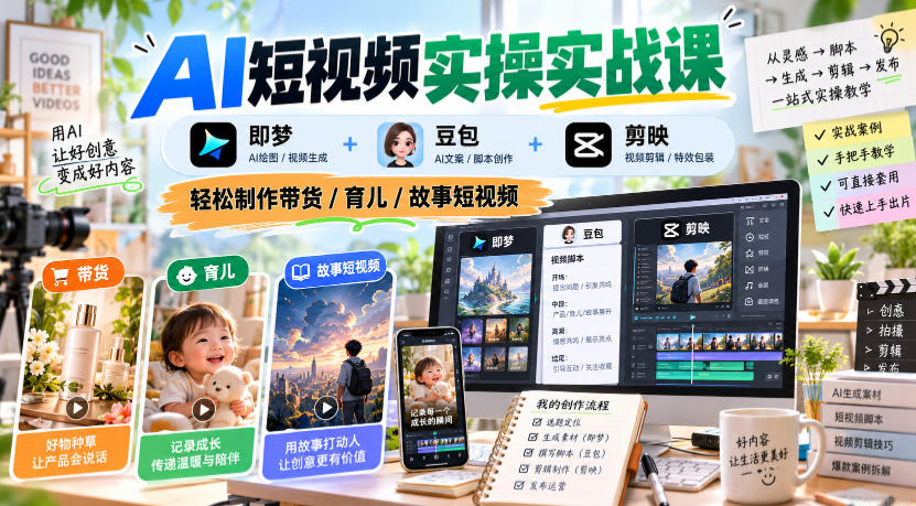 AI短视频实操实战课，即梦+豆包+剪映，轻松制作带货/育儿/故事短视频-超级会员网