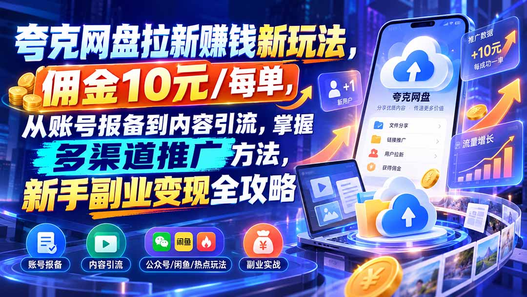 夸克网盘拉新赚钱新玩法，佣金10元/每单，从账号报备到内容引流，掌握多渠道推广方法，新手副业变现全攻略-超级会员网