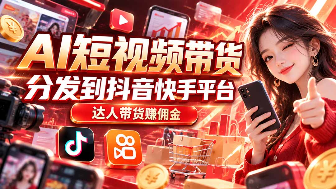 【AI短视频带货】分发到抖音快手平台,达人带货赚佣金-超级会员网
