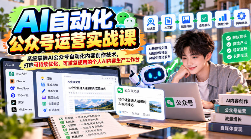 AI自动化公众号运营实战课，系统掌握AI公众号自动化内容创作技术，打造可持续优化、可重复使用的个人AI内容生产工作台-超级会员网