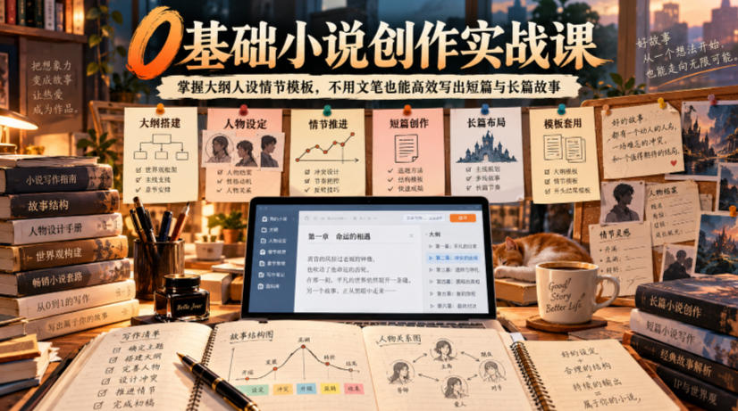 0基础小说创作实战课｜掌握大纲人设情节模板，不用文笔也能高效写出短篇与长篇故事-超级会员网