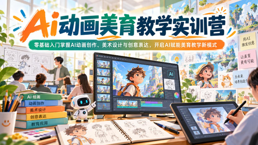 Ai动画美育教学实训营，零基础入门掌握AI动画创作、美术设计与创意表达，开启AI赋能美育教学新模式-超级会员网