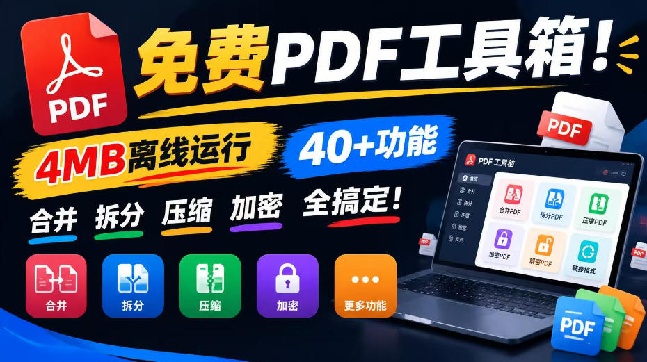 免费PDF工具箱！4MB离线运行，40+功能，合并拆分压缩加密全搞定！-超级会员网