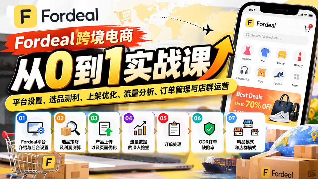 Fordeal跨境电商从0到1实战课：平台设置、选品测利、上架优化、流量分析、订单管理与店群运营-超级会员网