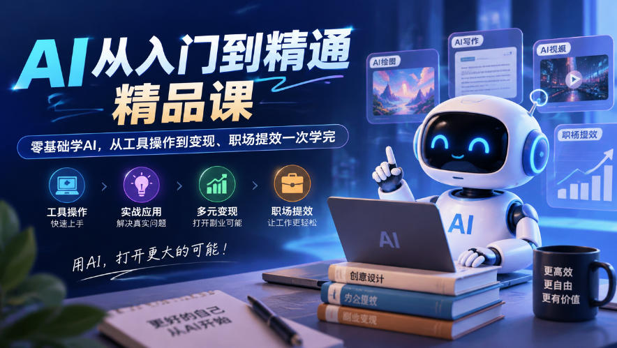 AI从入门到精通精品课，零基础学AI，从工具操作到变现、职场提效一次学完-超级会员网