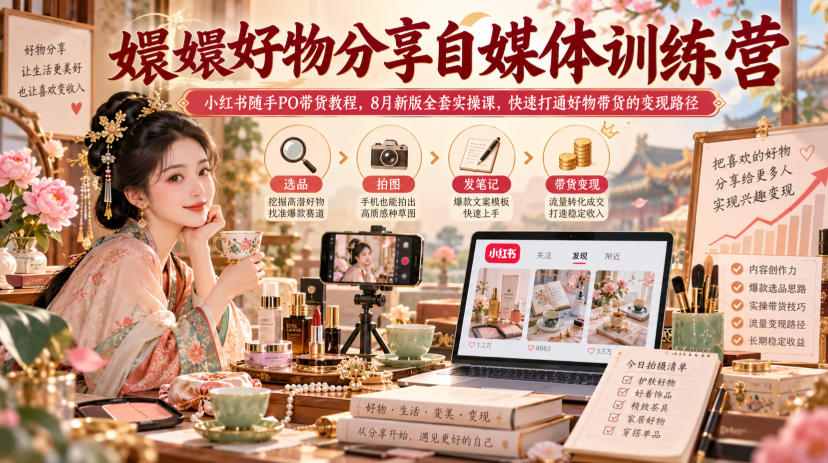 嬛嬛好物分享自媒体训练营｜小红书随手PO带货教程，8月新版全套实操课，快速打通好物带货的变现路径-超级会员网