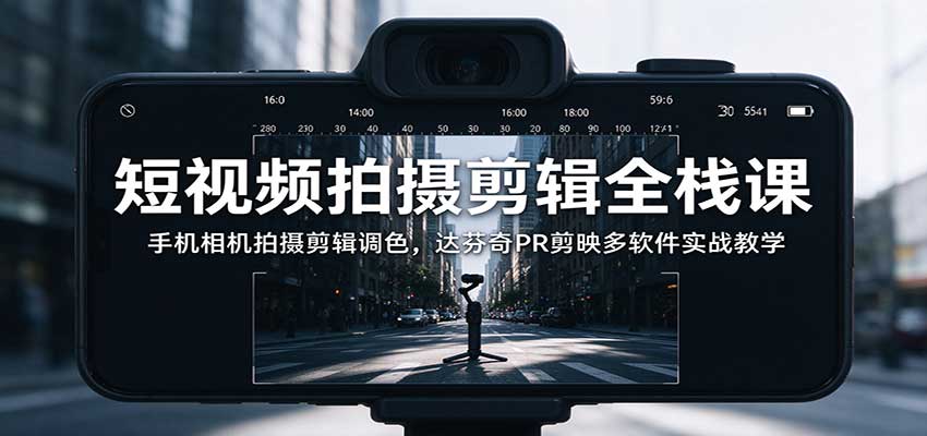 短视频拍摄剪辑全栈课：手机相机拍摄剪辑调色，达芬奇PR剪映多软件实战教学-超级会员网
