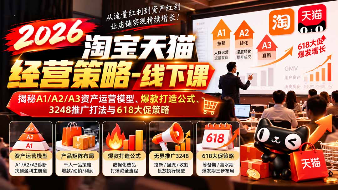 2026淘宝天猫经营策略-线下课：揭秘A1/A2/A3资产运营模型、爆款打造公式、3248推广打法与618大促策略-超级会员网