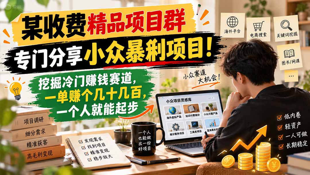 某收费精品项目群，专门分享小众暴俐项目！挖掘冷门赚钱赛道，一单赚个几十几百，一个人就能起步-超级会员网