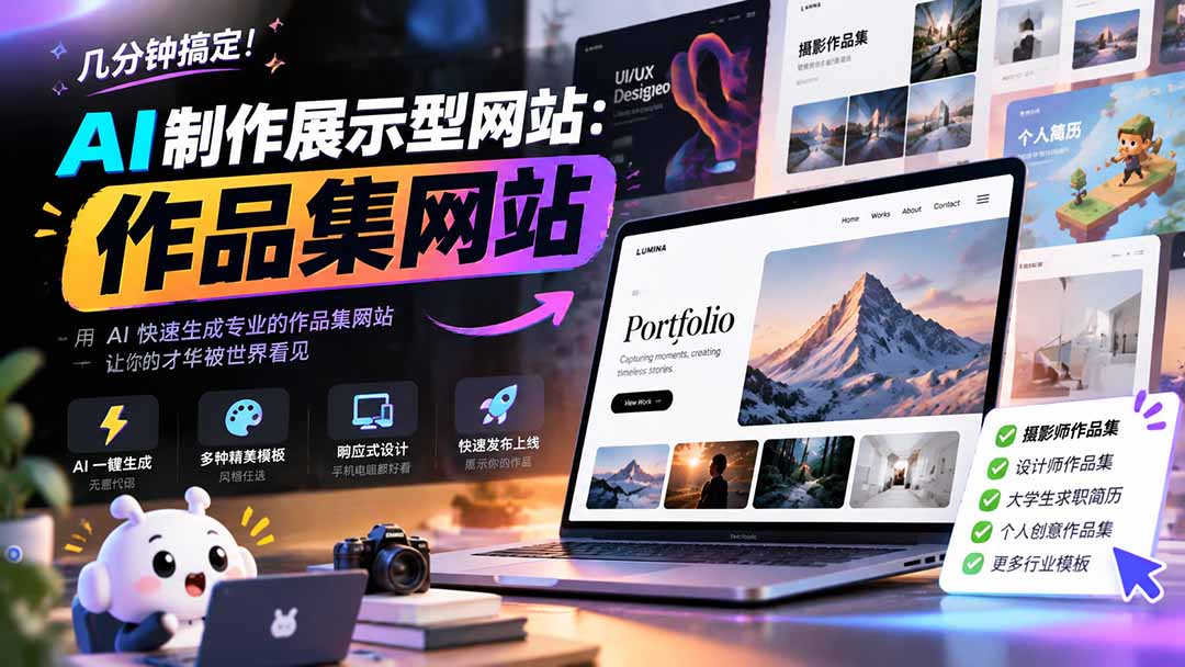 几分钟搞定，AI制作展示型网站制作：作品集网站，用AI快速生成专业的作品集网站，接单变现！-超级会员网