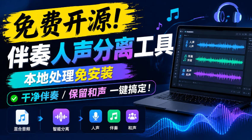 免费开源！伴奏人声分离工具，本地处理免安装，干净伴奏，保留和声一键搞定！-超级会员网