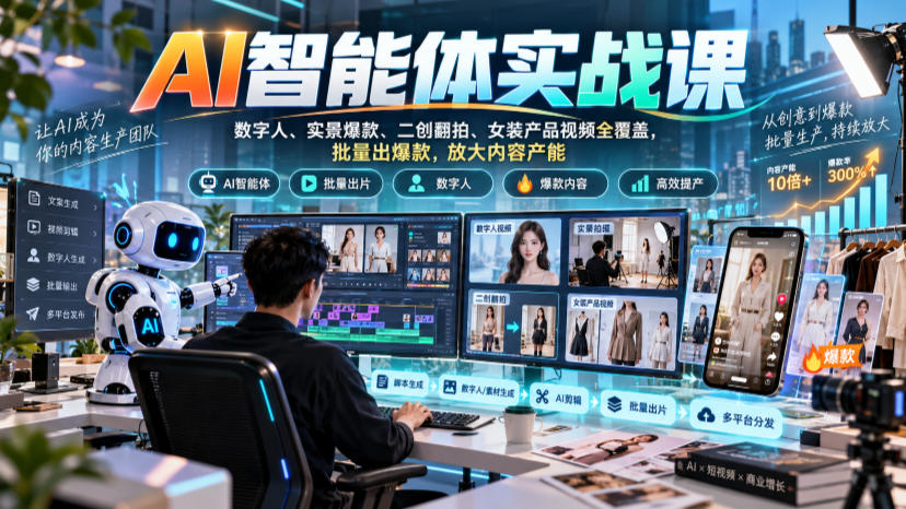 AI智能体实战课，数字人、实景爆款、二创翻拍、女装产品视频全覆盖，批量出爆款，放大内容产能-超级会员网