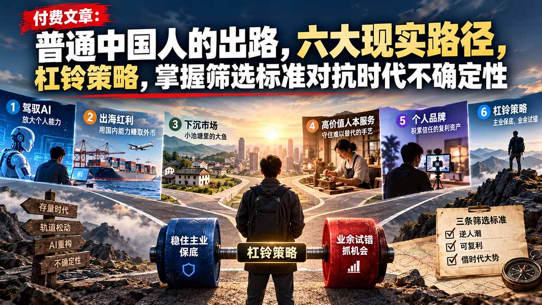 付费文章：普通中国人的出路，六大现实路径，杠铃策略，掌握筛选标准对抗时代不确定性-超级会员网
