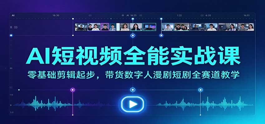 AI短视频全能实战课：零基础剪辑起步，带货数字人漫剧短剧全赛道教学-超级会员网