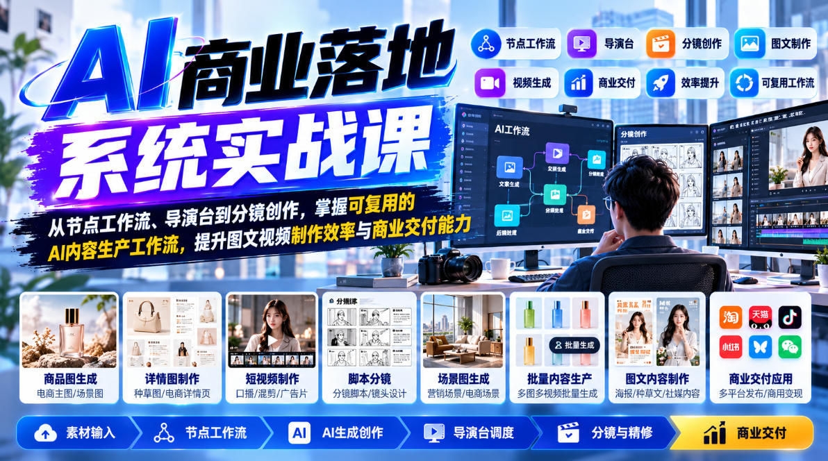 【无水印】AI商业落地系统实战课，从节点工作流、导演台到分镜创作，掌握可复用的AI内容生产工作流，提升图文视频制作效率与商业交付能力-超级会员网