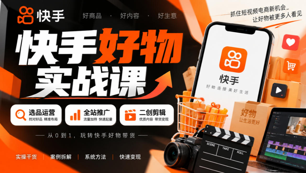 快手好物实战课｜选品运营+全站推广+二创剪辑带货变现-超级会员网