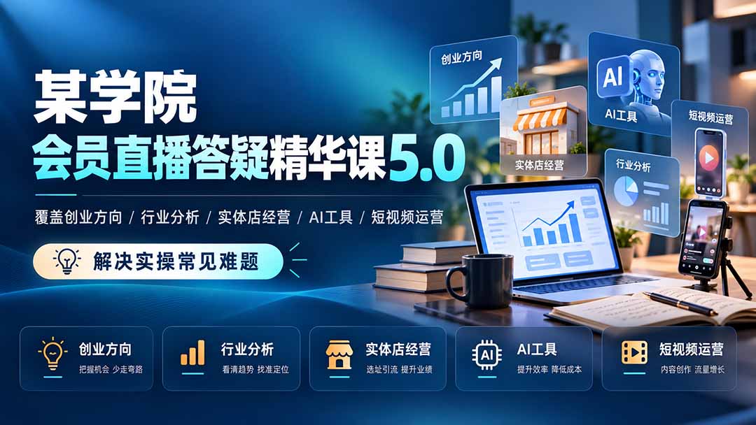 某学院会员直播答疑精华课5.0：覆盖创业方向、行业分析、实体店经营、AI工具和短视频运营，解决实操常见难题！-超级会员网