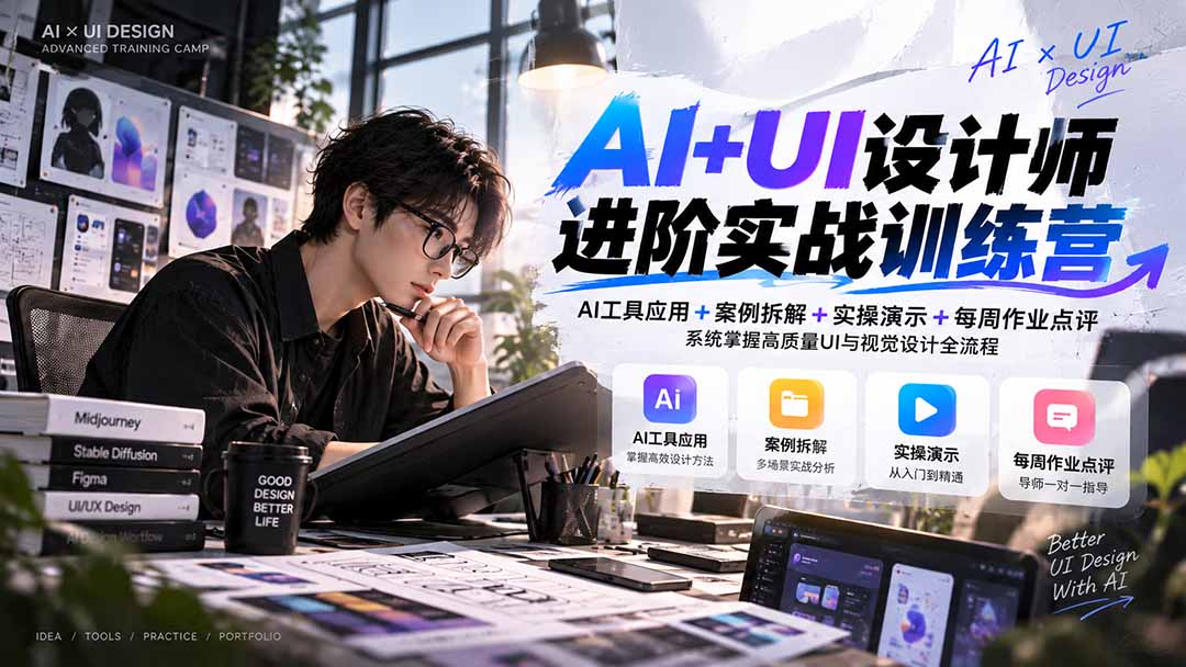 【无水印】AI+UI设计师进阶训练营-第4期：AI工具应用+案例拆解+实操演示+作业点评，掌握高质量UI与视觉设计全流程-超级会员网