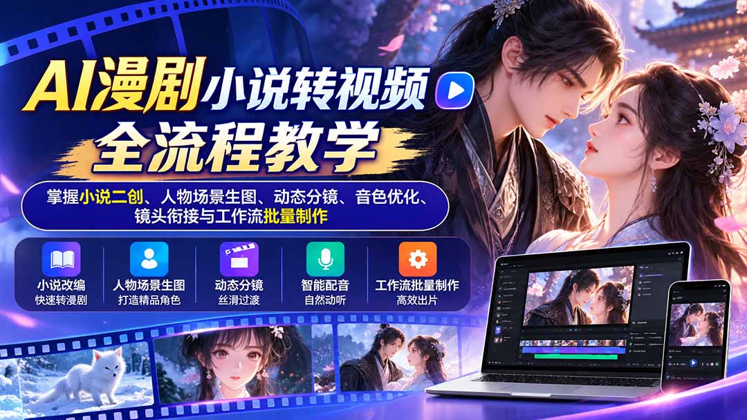 AI漫剧小说转视频全流程教学：掌握小说二创、人物场景生图、动态分镜、音色优化、镜头衔接与工作流批量制作-超级会员网