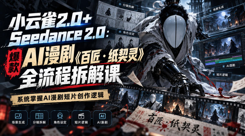 小云雀2.0+Seedance 2.0：爆款AI漫剧《百匠・纸契灵》全流程拆解课，系统掌握AI漫剧短片创作逻辑-超级会员网